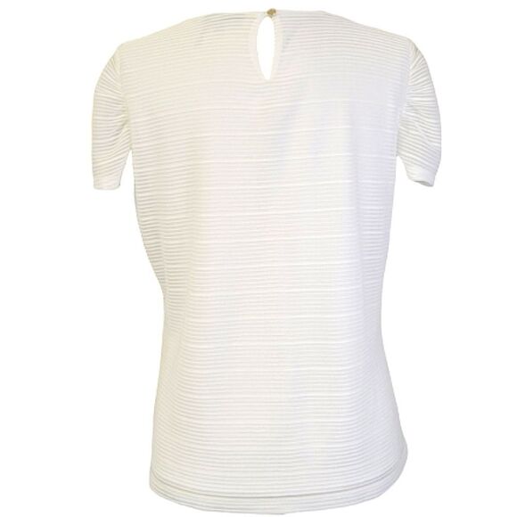 Dkny White Ribbed Scoop Neck Cap Sleeve Keyhole Closure Lined Blouse Size LP - Picture 4 of 8
